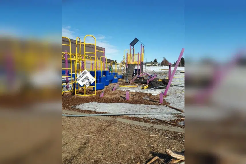 Charges pending after driver damages school playground in North Battleford