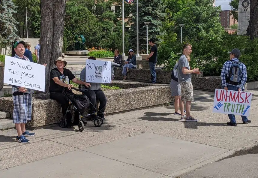 ‘If I got COVID, I would get over it, probably:’ group protests mandatory mask-wearing in Saskatoon