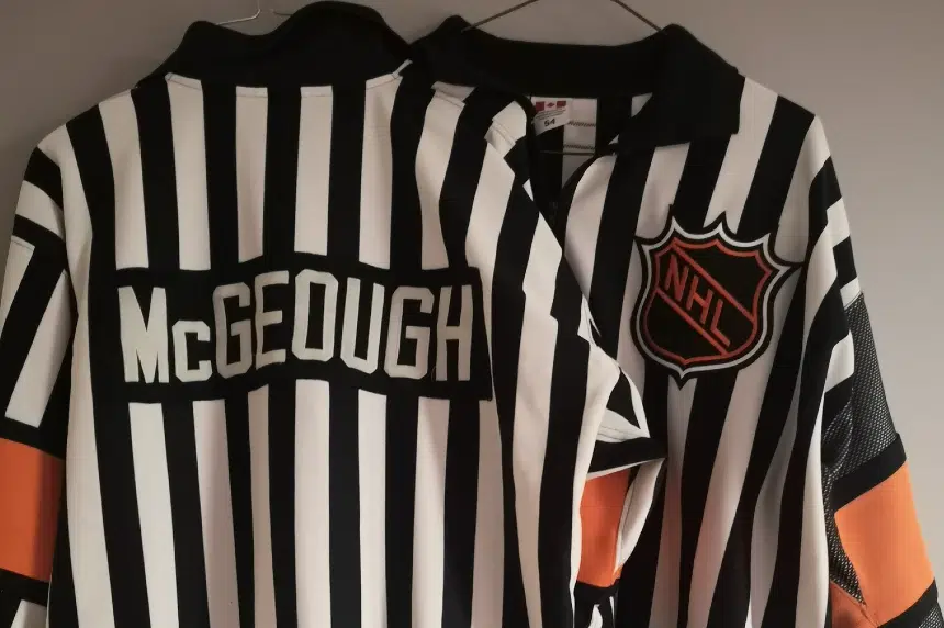 Son of longtime NHL official Mick McGeough pays tribute to father during Saturday SJHL matchup