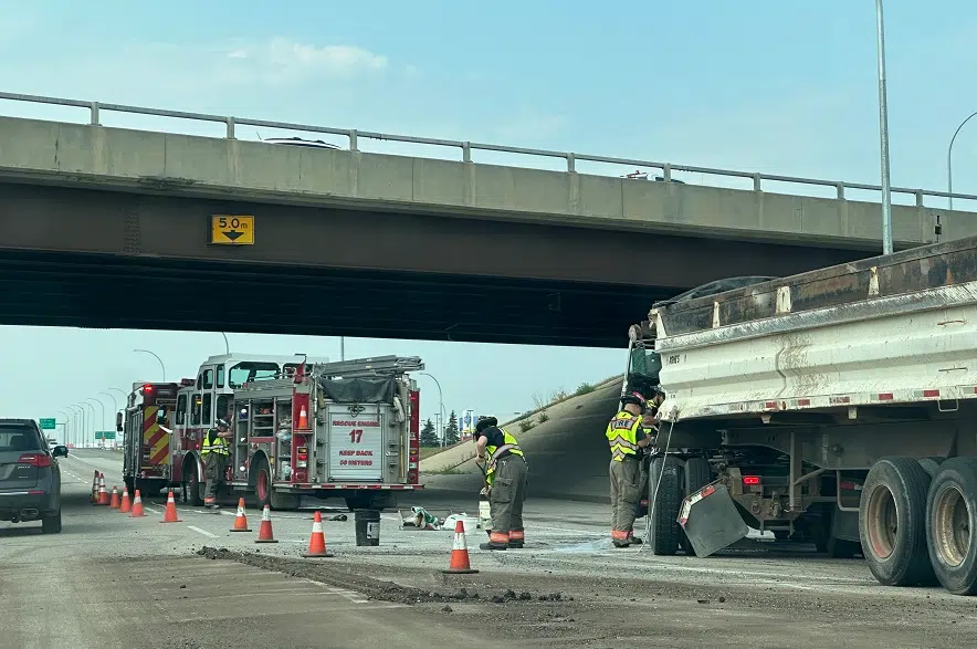 Rolled semi trailer leads to closure of northbound lanes on Idylwyld ...