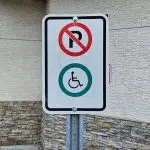 Accessible parking sign outside Warman City Hall.