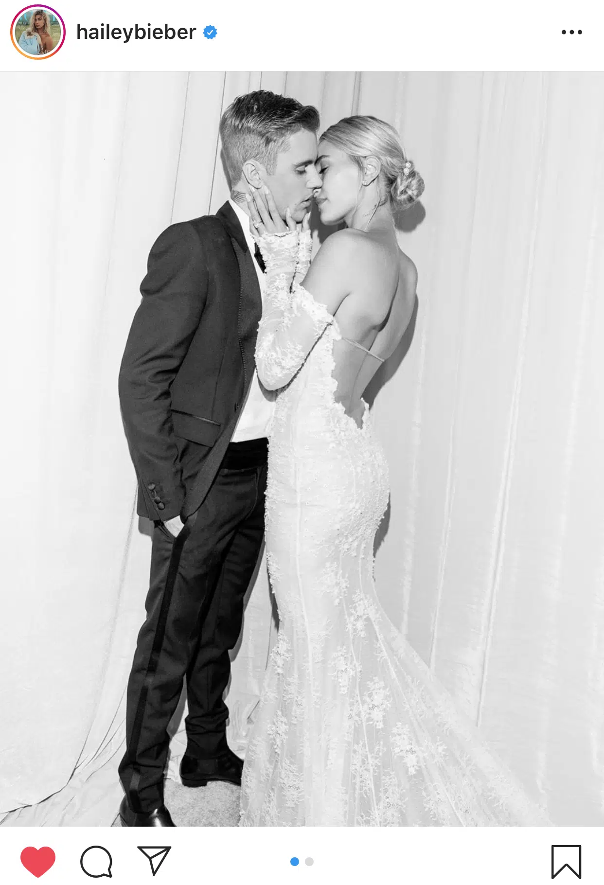 Hailey Bieber reveals her Virgil Abloh wedding dress on social media