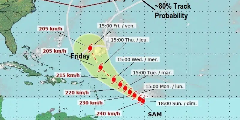 El Centro Canadiense de Huracanes analiza la posible trayectoria del huracán Sam